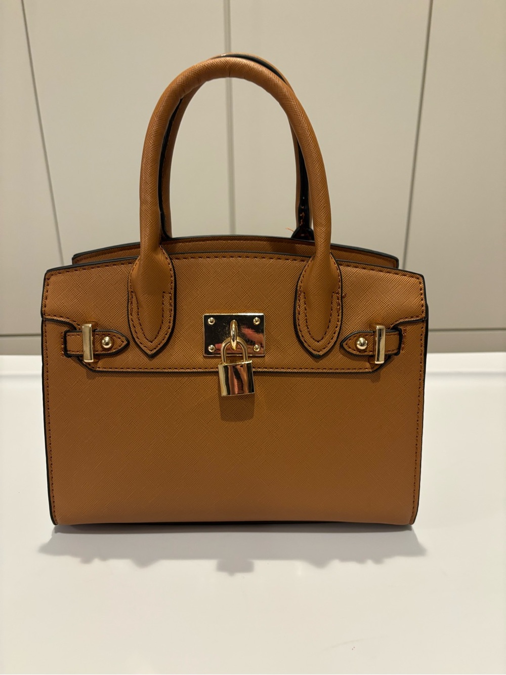 Tan Structured Padlock Satchel Handbag - Women Bags